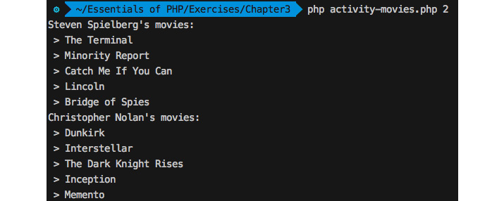 Figure 3.23: The activity movies script output with the first argument
