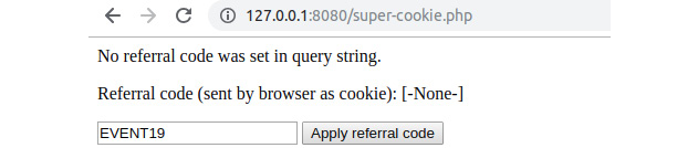 Figure 6.9 The output of super-cookie.php when first accessed
