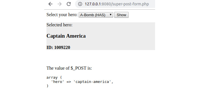 Figure 6.19: Displaying the super-post-form.php script result after submitting the form
