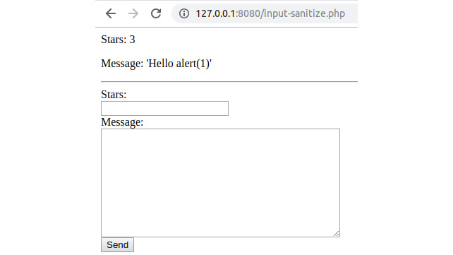 Figure 6.26: A sample sanitization in the output of input-sanitize.php
