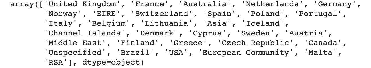 Figure 12.15: List of unique values for the Country_bin column after binning Middle Eastern countries
