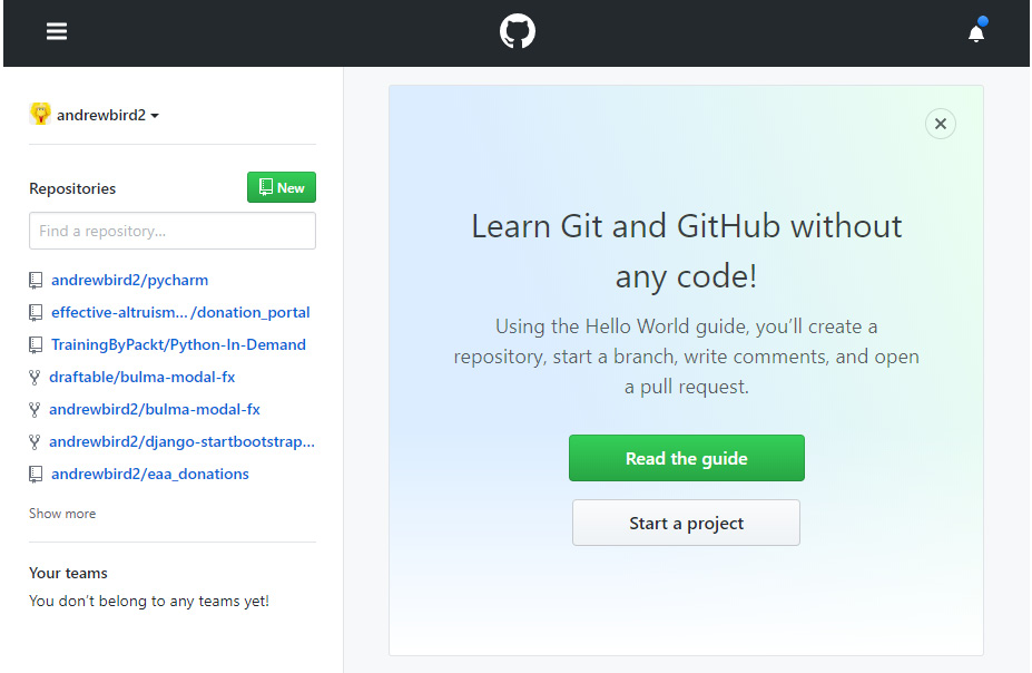 Figure 9.1: The GitHub home page
