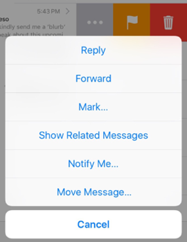 Figure 35: Tap More to see a pop-up menu of message options.