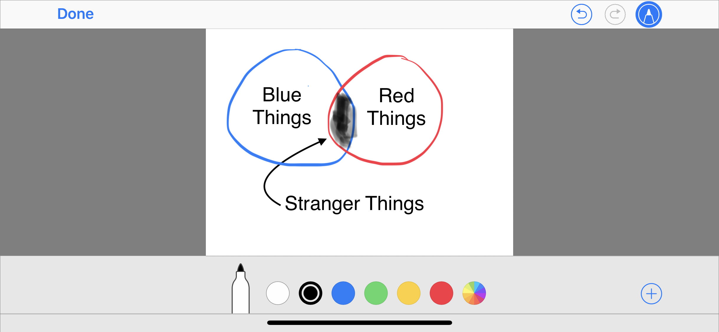 Figure 32: Use the drawing tools here, along with a fingertip or Apple Pencil, to add custom graphics to outgoing messages.