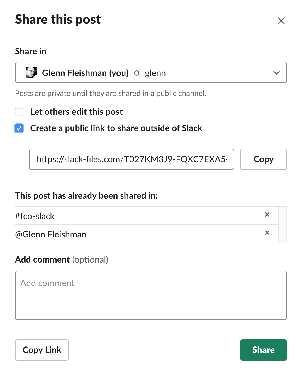 Figure 59: The “Share this post” dialog offers a huge array of options to control how and where it’s shared.