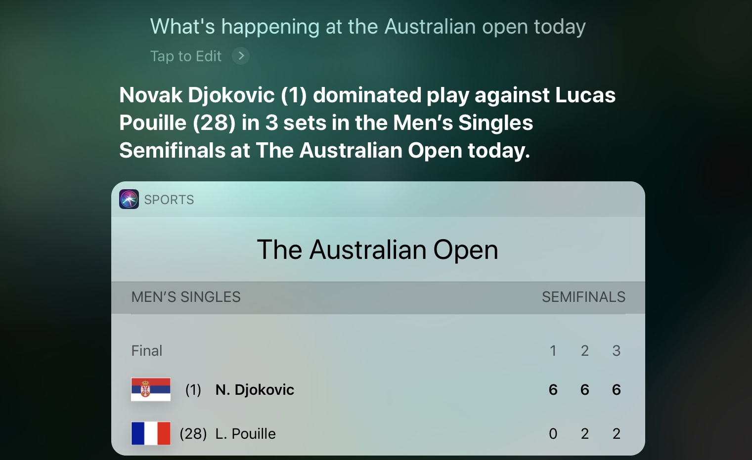 Figure 20: Use Siri to keep up with the latest scores.