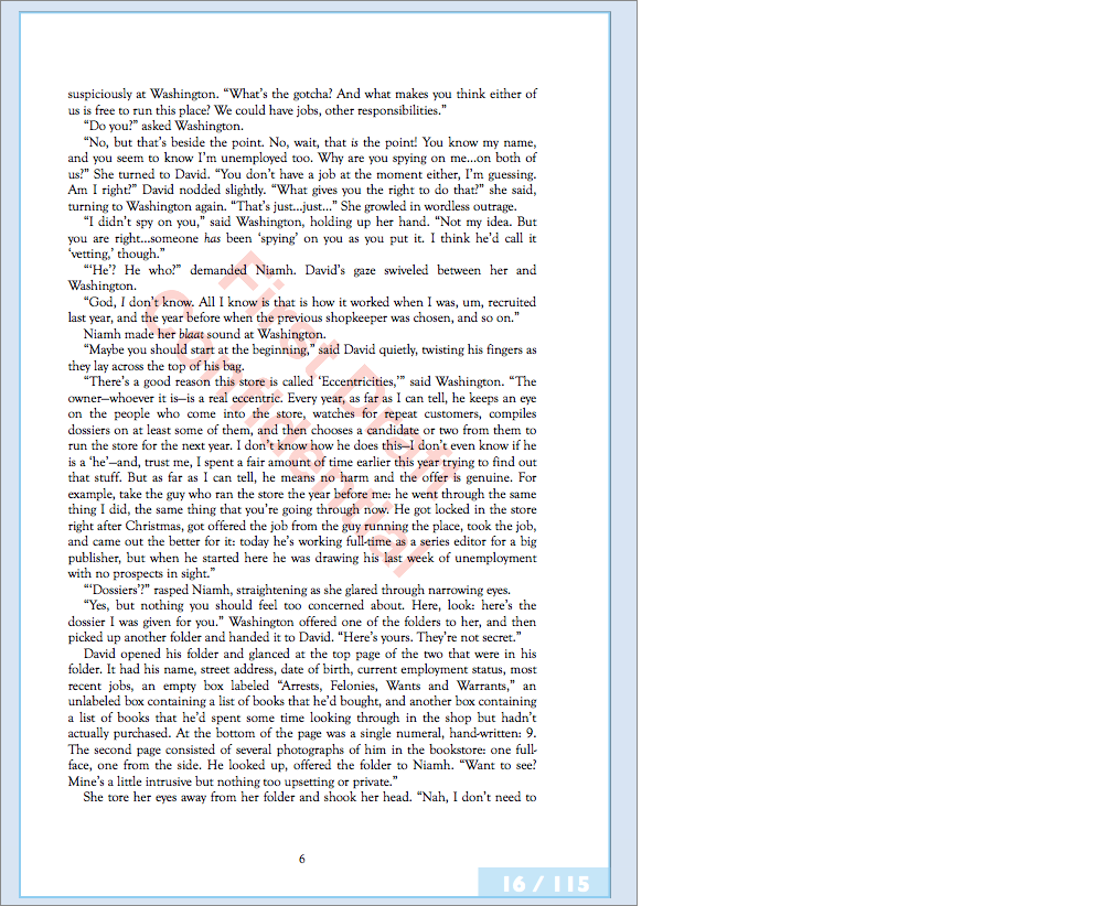 Figure 75: This page of a novel-in-progress has a red watermark swimming under the text.