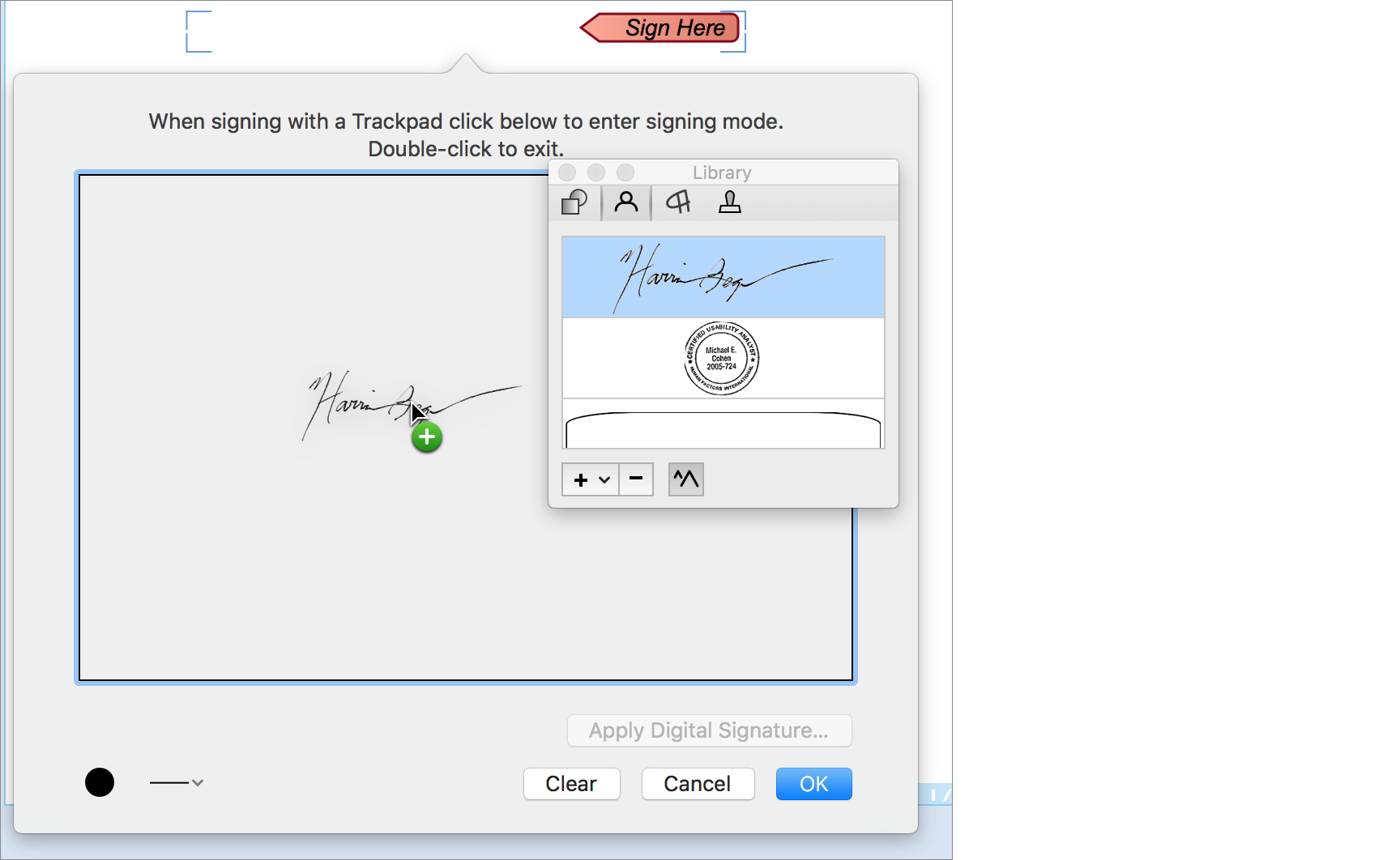Figure 87: Sign an interactive signature field with your finger, or drag a graphic into the field’s dialog.