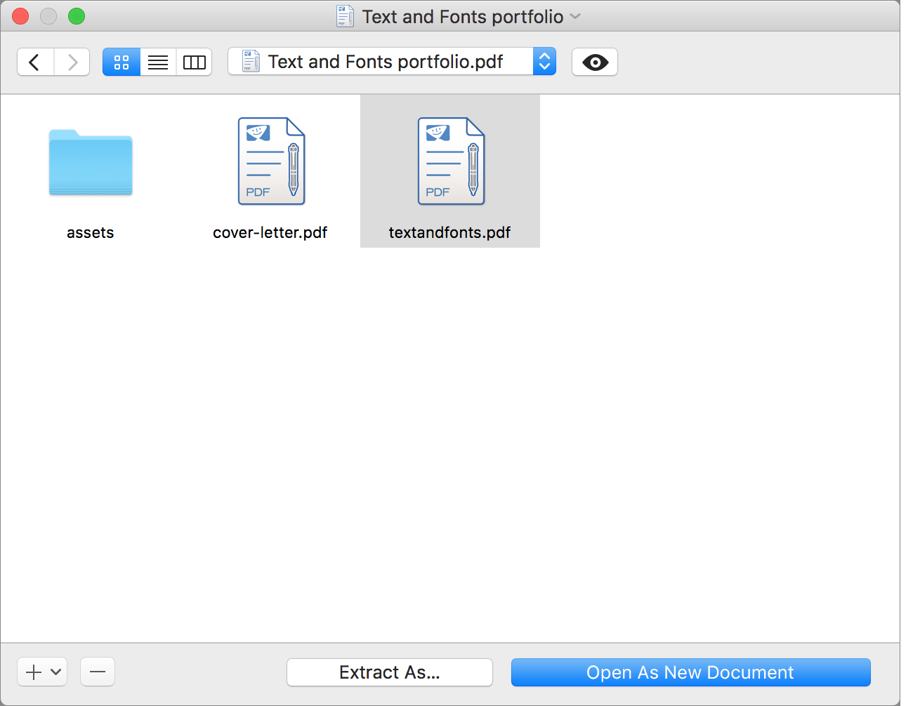 Figure 21: A PDF portfolio opens in a Finder-like window.