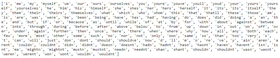 Figure 7.18: List of stop words