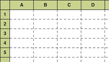 A screenshot shows a spreadsheet with the column headers from A to D and rows from 1 to 5.