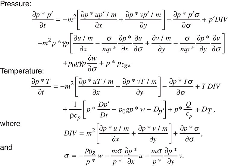 The complex equation used in the meteorological models for pressure and temperature is depicted.