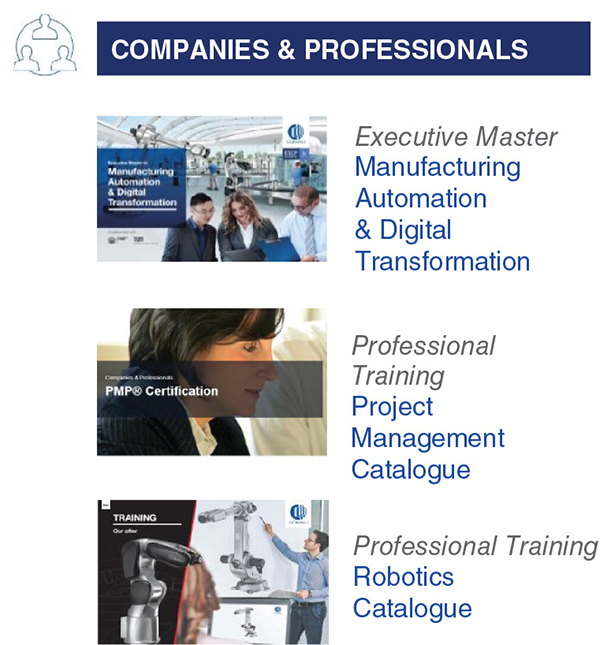 Image shows young talents with markings for specializing master (industrial automation), summer schools (project and people management), university courses (ready to work, leadership and management).