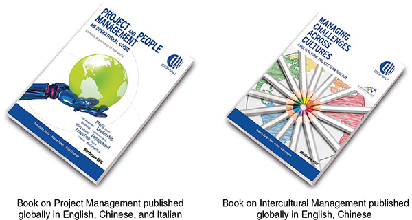 Images shows two books labeled project and people management and managing challenges across cultures.