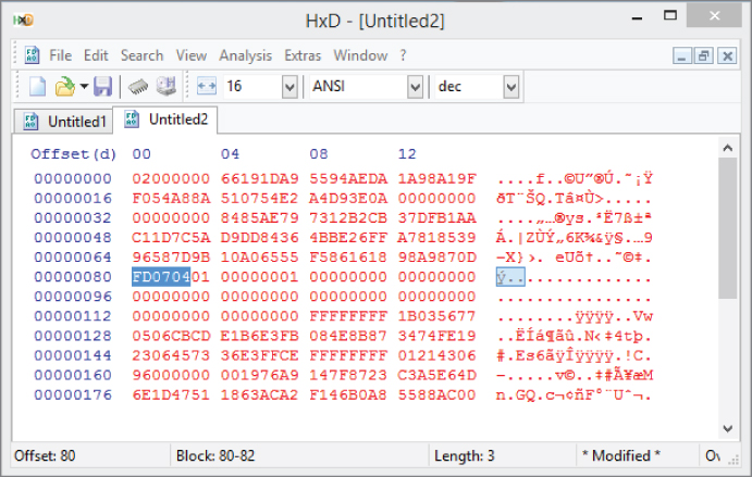 Screenshot illustration of a number of transactions bytes prefixed FD.