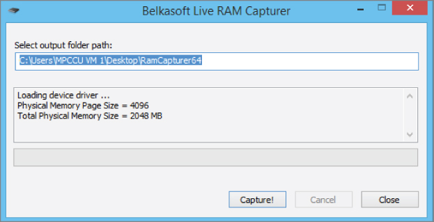 Snapshot illustration for running the Belkasoft RAM capture software.