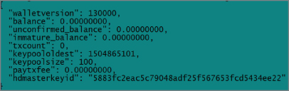 Snapshot illustration of the output from the walletinfo command.