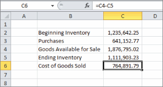 Screenshot displaying how to calculate the cost of goods sold with only the beginning and ending inventory counts.