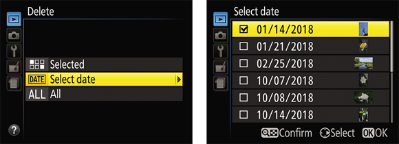 Illustration of the Select Date option, where one can quickly erase all photos taken on a specific date.