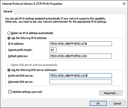 A screenshot shows the Internet Protocol Version 6 (TCP/IPv6) Properties dialog box. A unicast site-local address is configured with the FEC0 prefix.