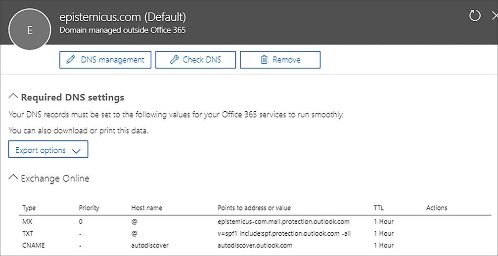 TXT record configured in Azure DNS.