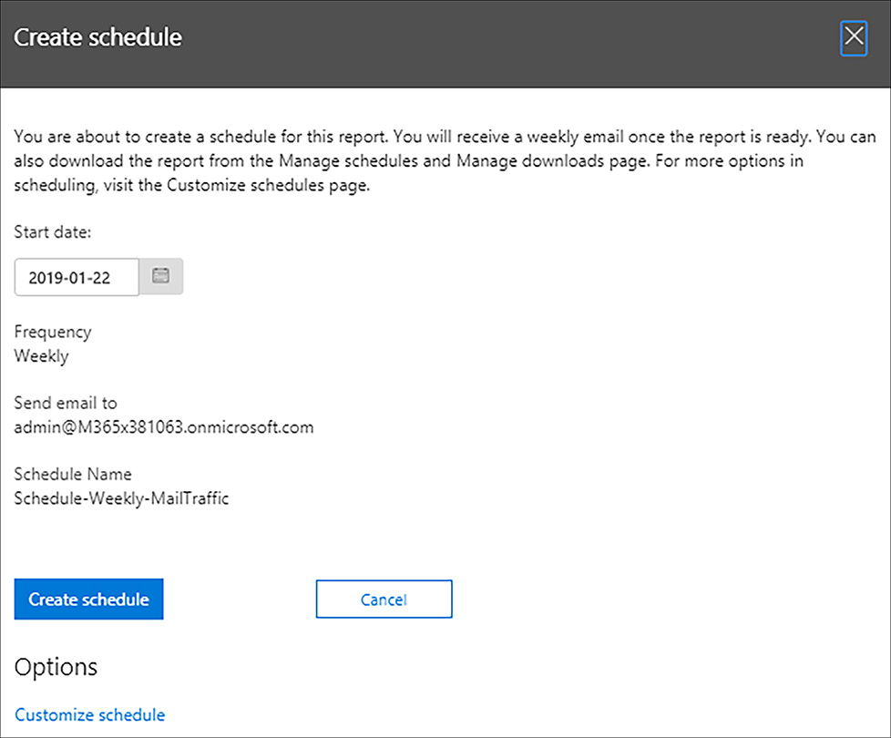 A screen shot shows the create schedule page.