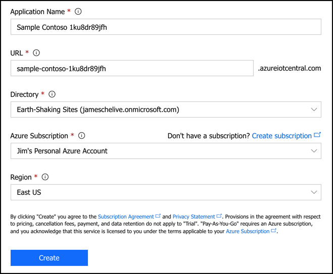 Specify a name and a URL for your app. If you’re using Pay-As-You-Go, you’ll also need to include your Azure subscription information.