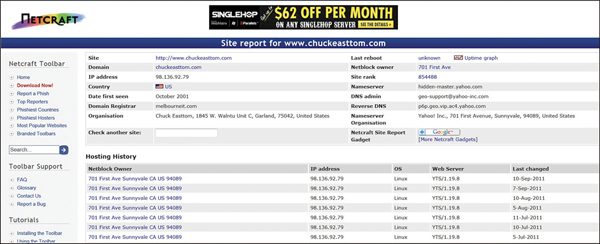 A window displays the site information of www.chuckeasttom.com.