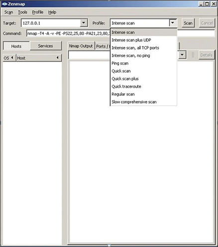 A screenshot displays Zenmap GUI.