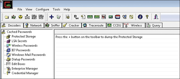 A screenshot depicts the Cain and Abel tool.