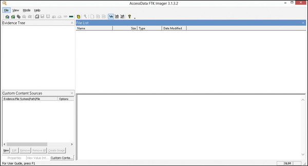 A screenshot of the Access Data FTK Imager application of version 3.1.3.2 is shown.