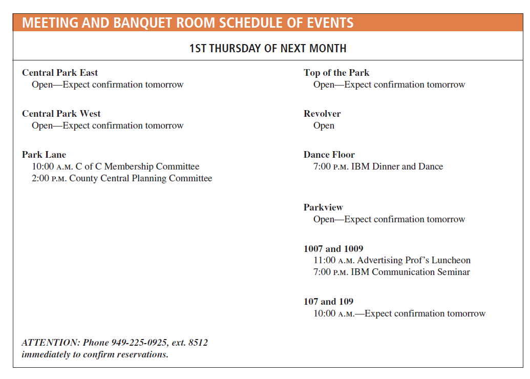 Meeting and Banquet Room Schedule of Events.