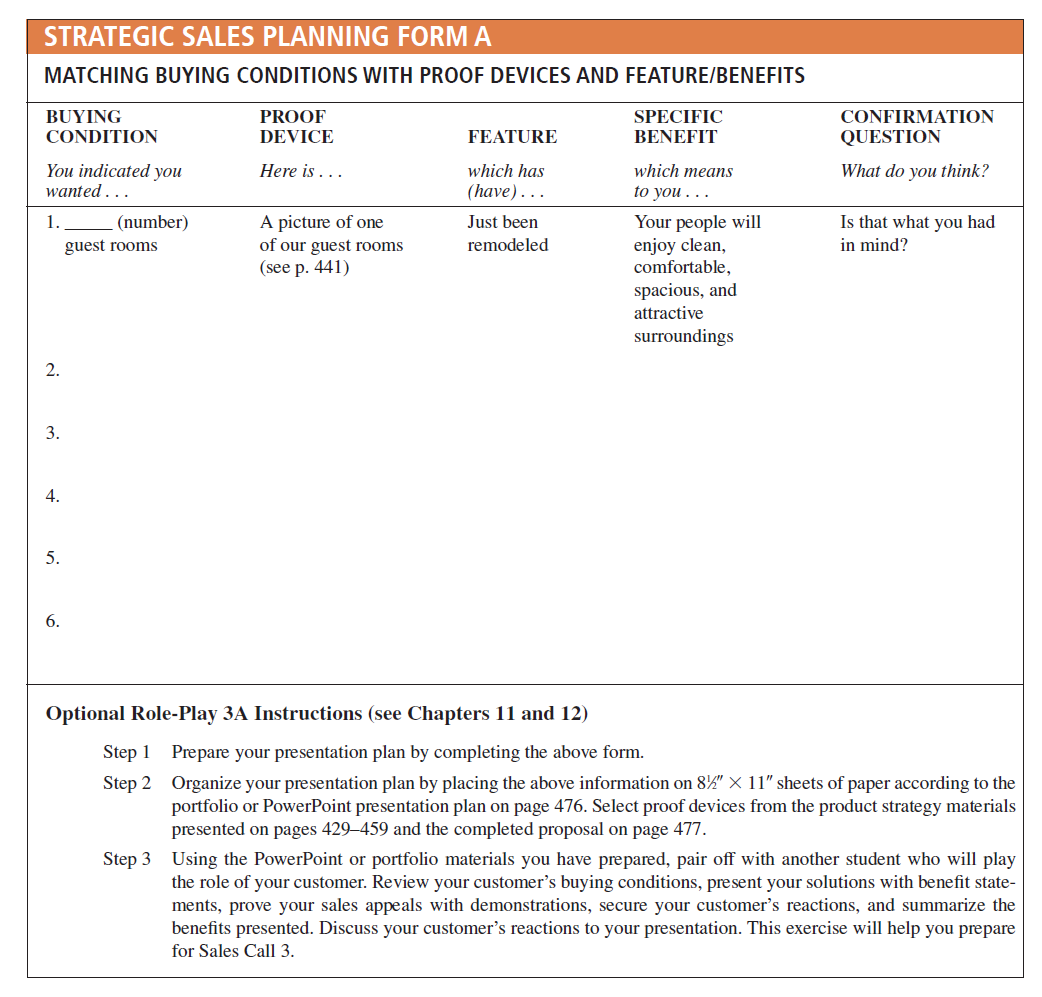 Strategic Sales Planning Form A.