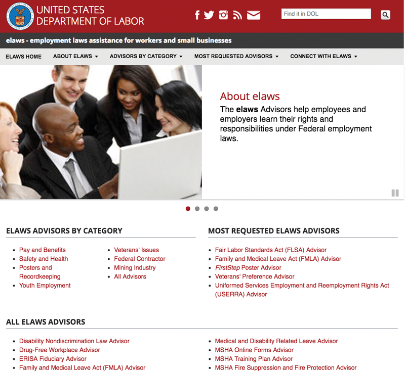 The Department of Labor e law advisors webpage.