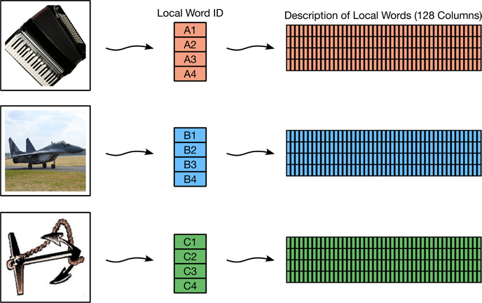 Extraction of visual words is shown.