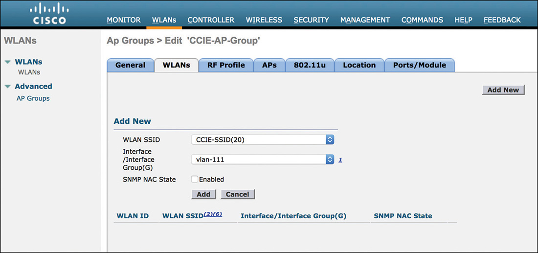 A screenshot of the Cisco WLC interface shows the assignment of WLAN and dynamic interface.