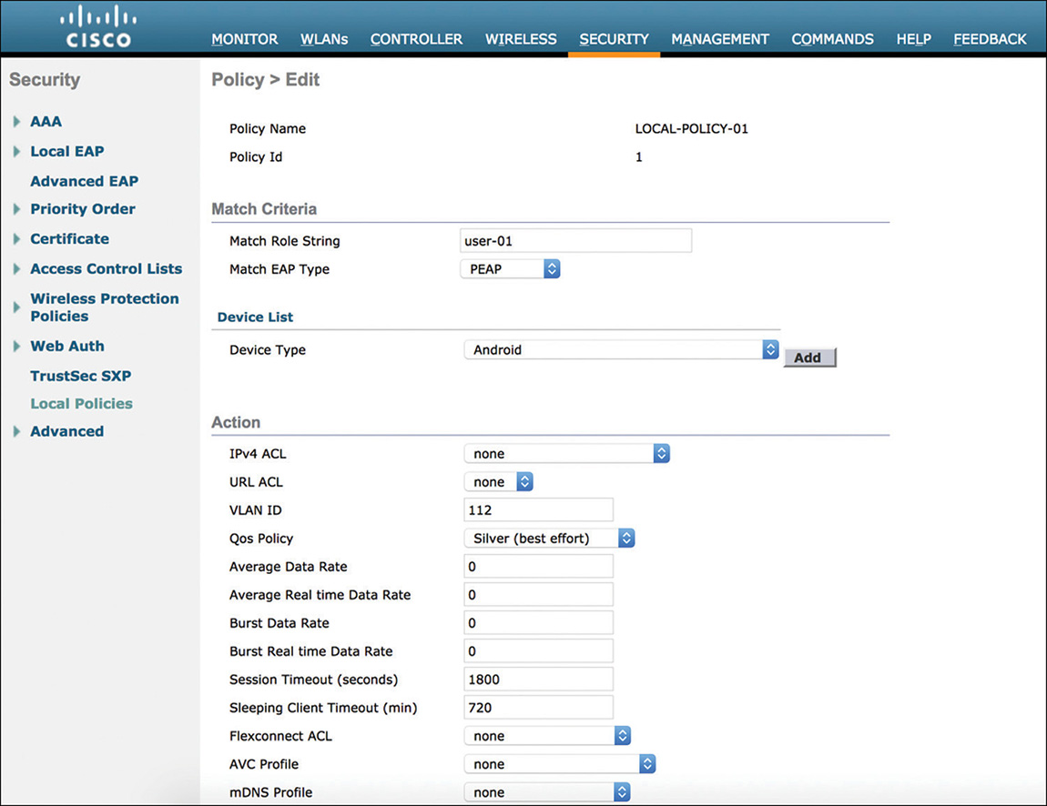 A screenshot of the Cisco WLC interface showing FQDN filtering options for a pre-web authentication ACL.