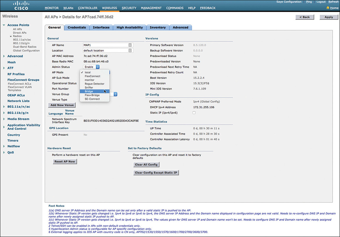 A snapshot shows the Bridge Mode configurations in a Cisco Window.