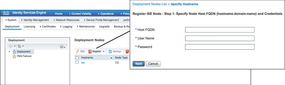 A screenshot shows the process of adding nodes in CISCO ISE interface.