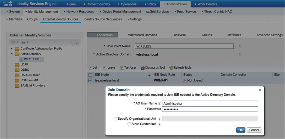 A screenshot shows the active directory integration of the CISCO ISE interface.