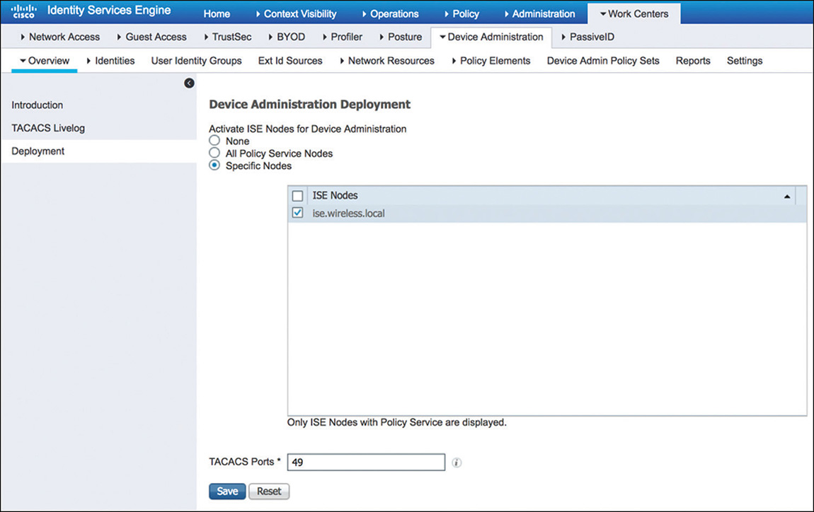 A screenshot of CISCO ISEshows how to enable the device administration service.