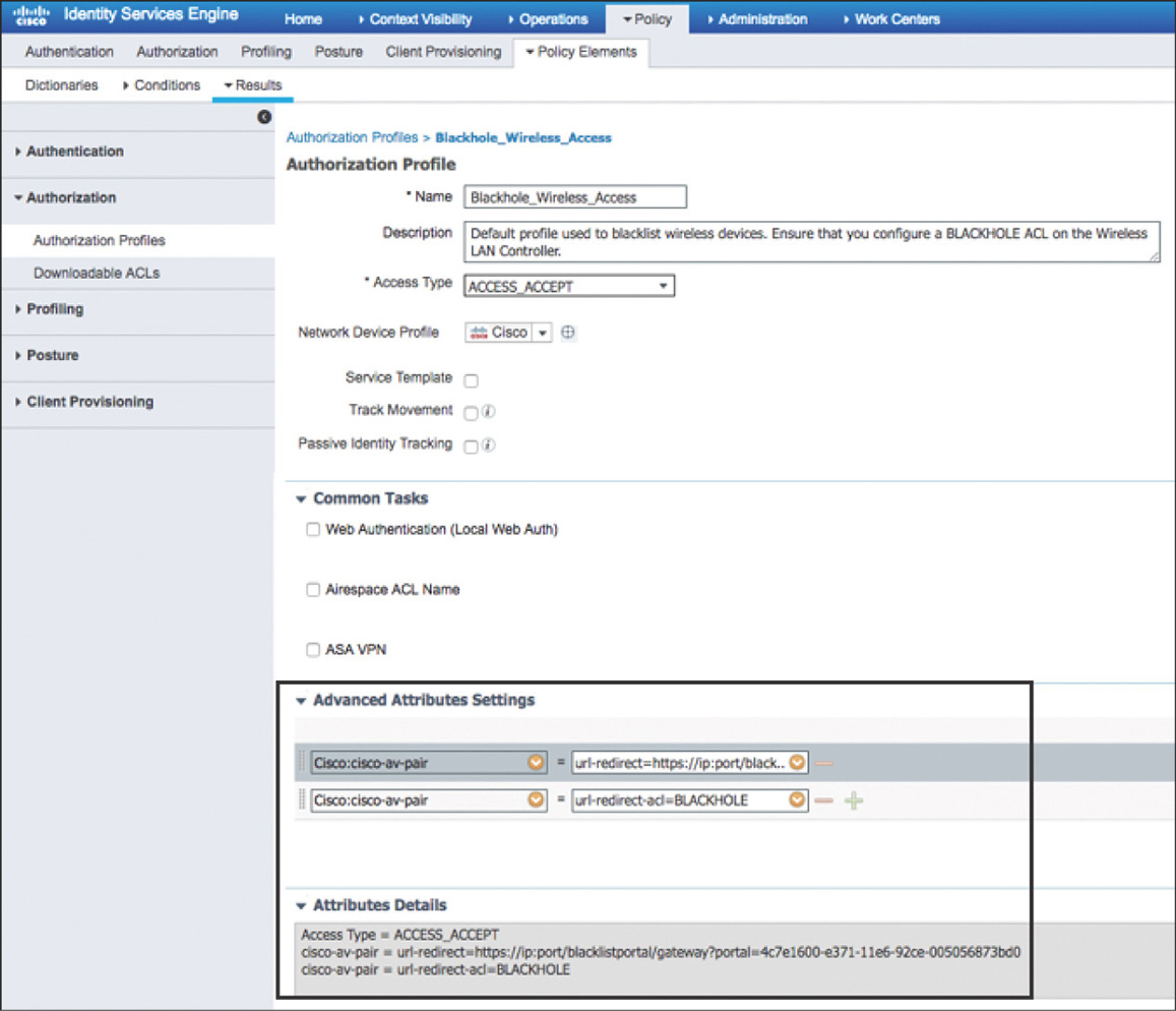 A screenshot of CISCO ISE shows the additional attributes in the authorization profile.