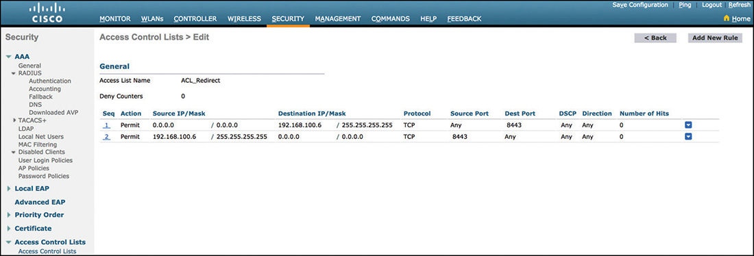 A screenshot of CISCO WLC shows the configuration of LWA redirecting the ACL.