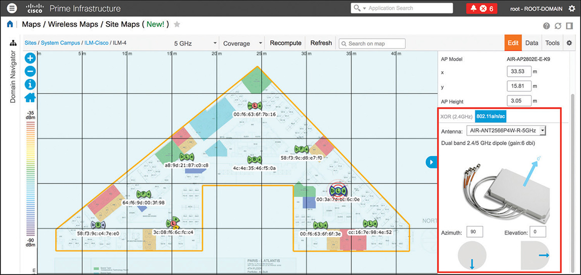 A screenshot of CISCO prime infrastructure shows the antenna model selection for the new generation maps.