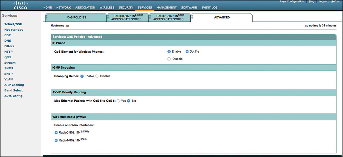 A screenshot shows the advanced configurations in the Cisco window.