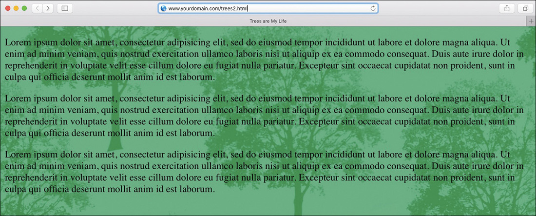A screenshot shows a sample window with trees in the background image that are lighter than the text that overlaps it. 