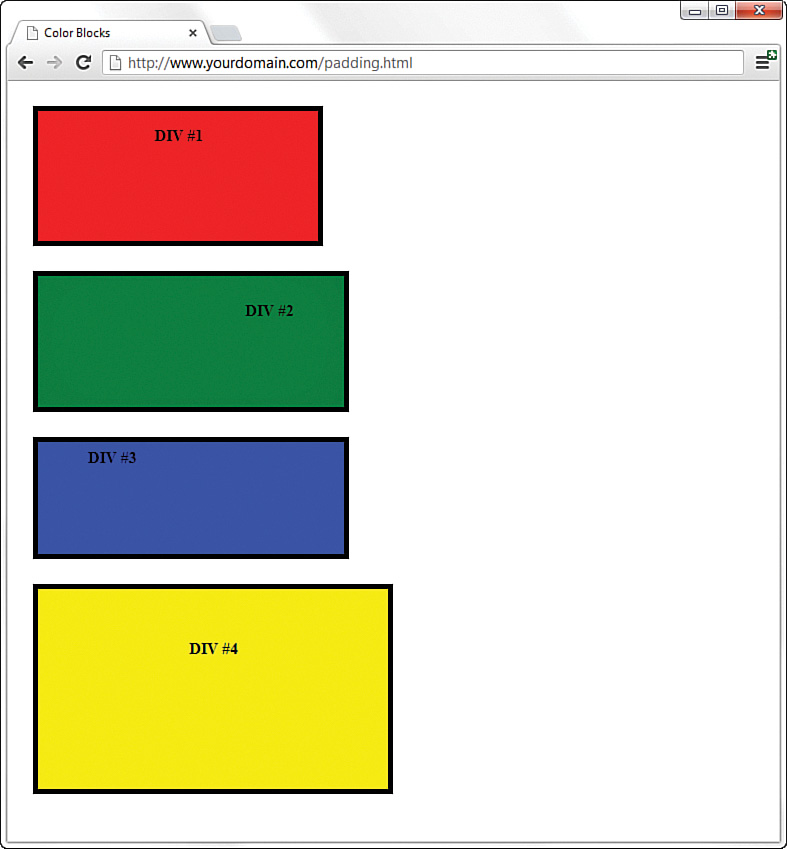 A screenshot of the color blocks displayed with the variable padding.