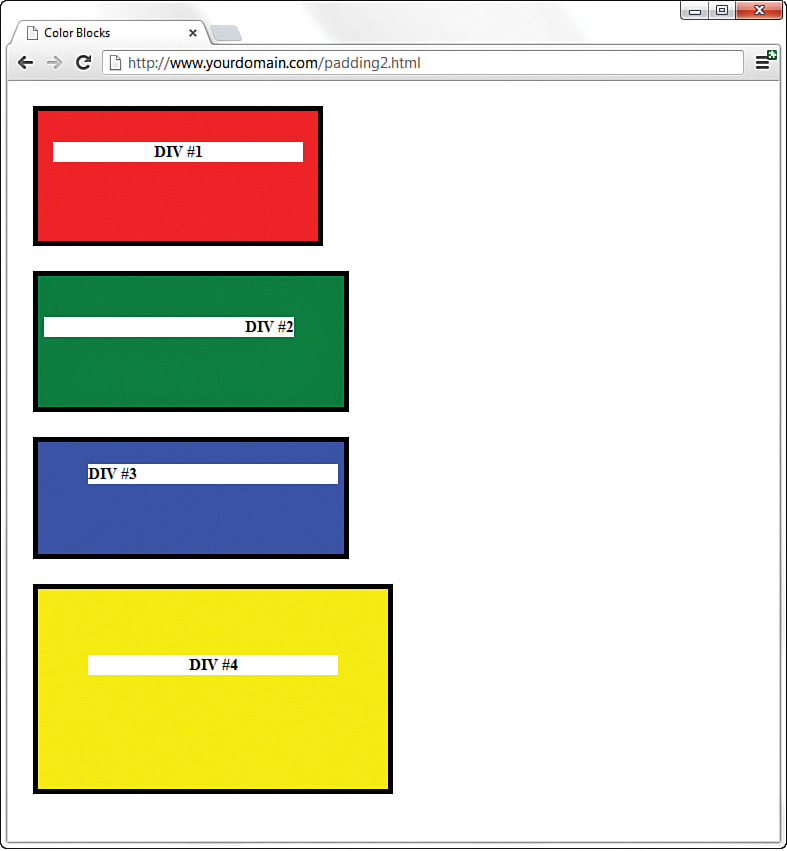 A screenshot of the color blocks displayed with the variable padding with respect to the text within each block.