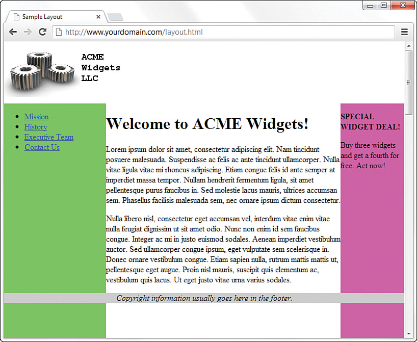 A screenshot shows a sample layout for extending the column to the bottom of the page.
