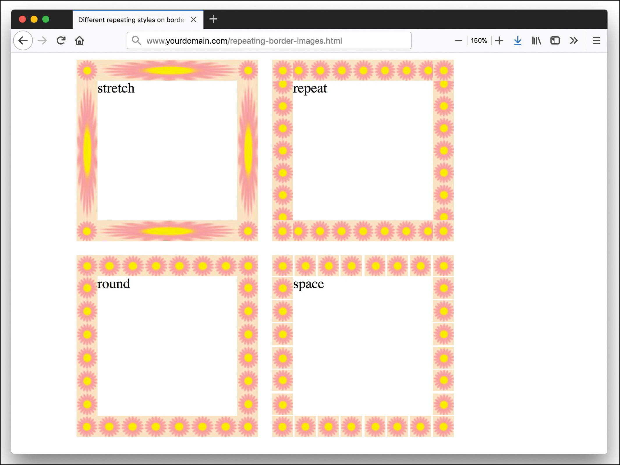 Previews of different repeating styles on a border image.